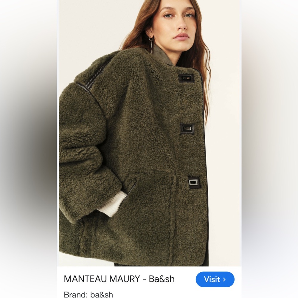 NWT ba&sh Olive Green Sherpa Pea Coat - Picture 7 of 13